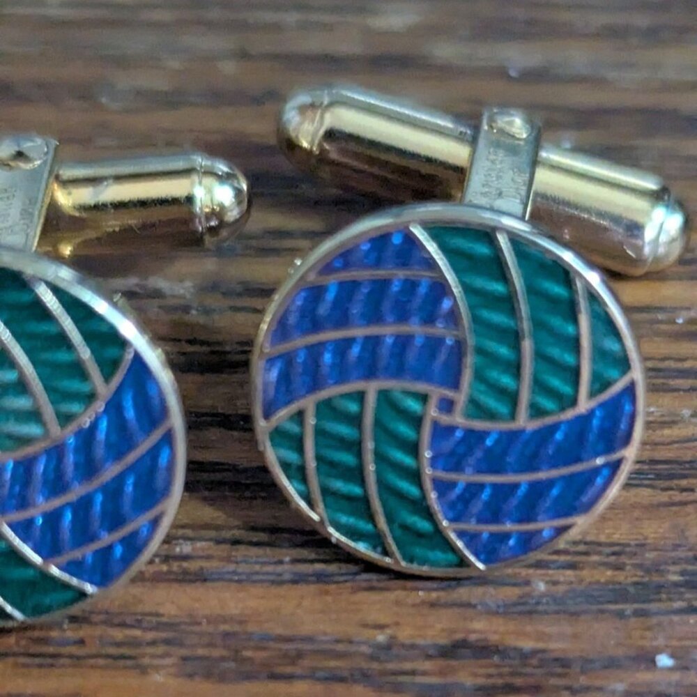 Vintage‎ Christian Dior Enamel Gold-Tone Cufflinks Green & Blue Swirl Design - Picture 5 of 10